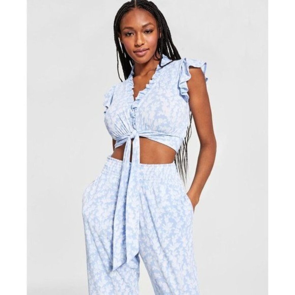 AQ-2507 Bar Iii Petite Bloom Flutter-Sleeve Top Blue Size PP